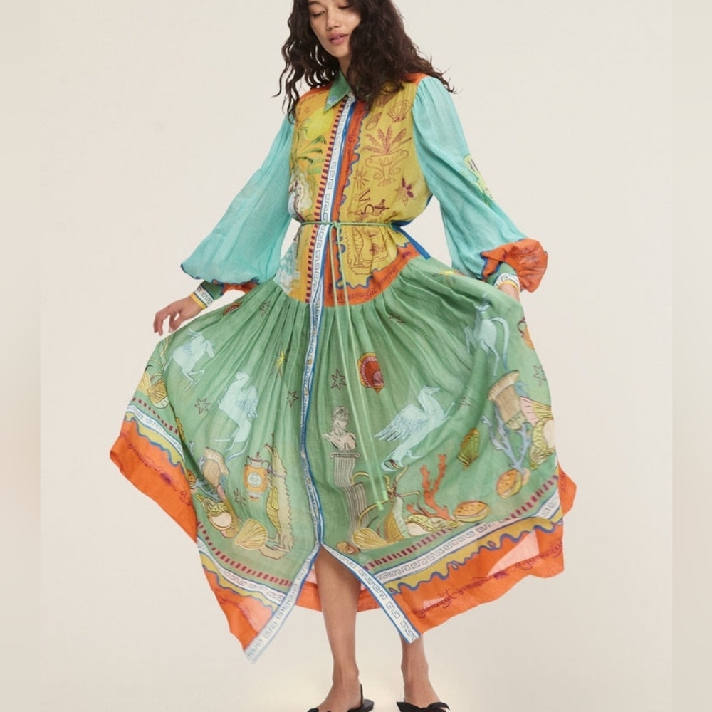 ALEMAIS surrealist summer ramie shirt dress - Picture 2 of 16